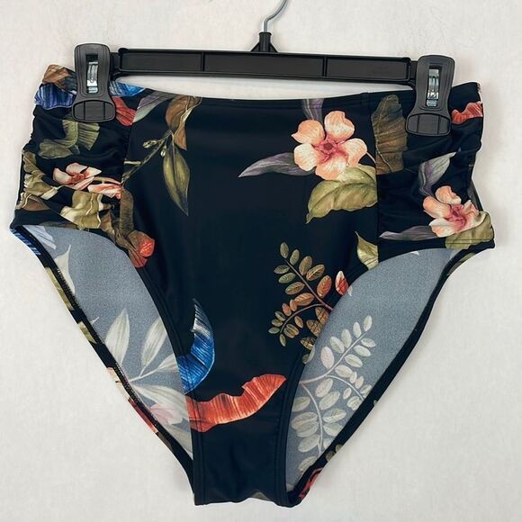 Cupshe Black Floral/ Tropical Print Swim Bikini Bottoms. Size Medium. NWT. - Picture 1 of 12